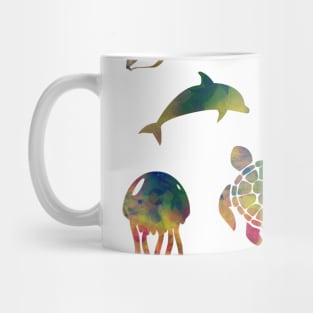 Summer sea life stickers pack colorful jellyfish dolphin sea turtle sea horse sea life pattern Mug